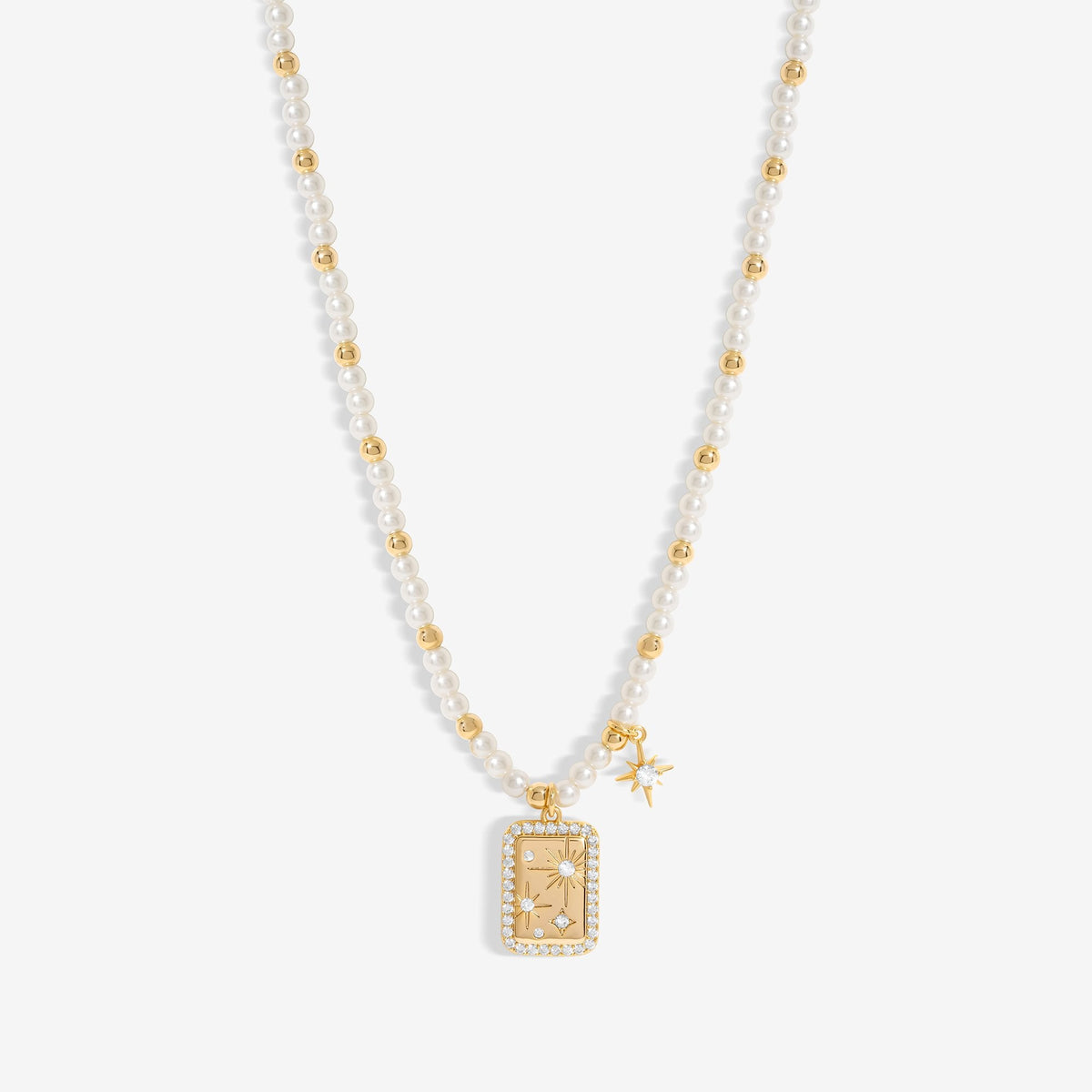 Inicio Gold Plated Pearl And Celestial Charm Necklace - Gift Pouch