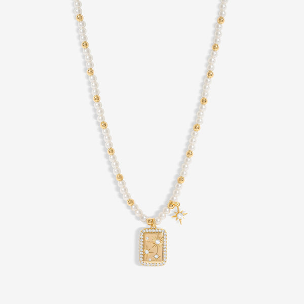 Inicio Gold Plated Pearl And Celestial Charm Necklace - Gift Pouch