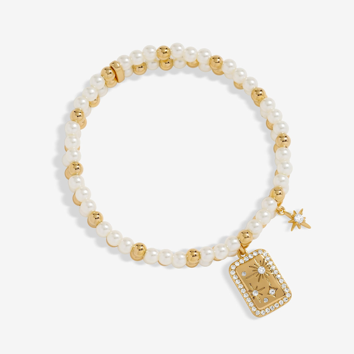 Inicio Gold Plated Pearl And Celestial Charm Double Bracelet - Gift Pouch