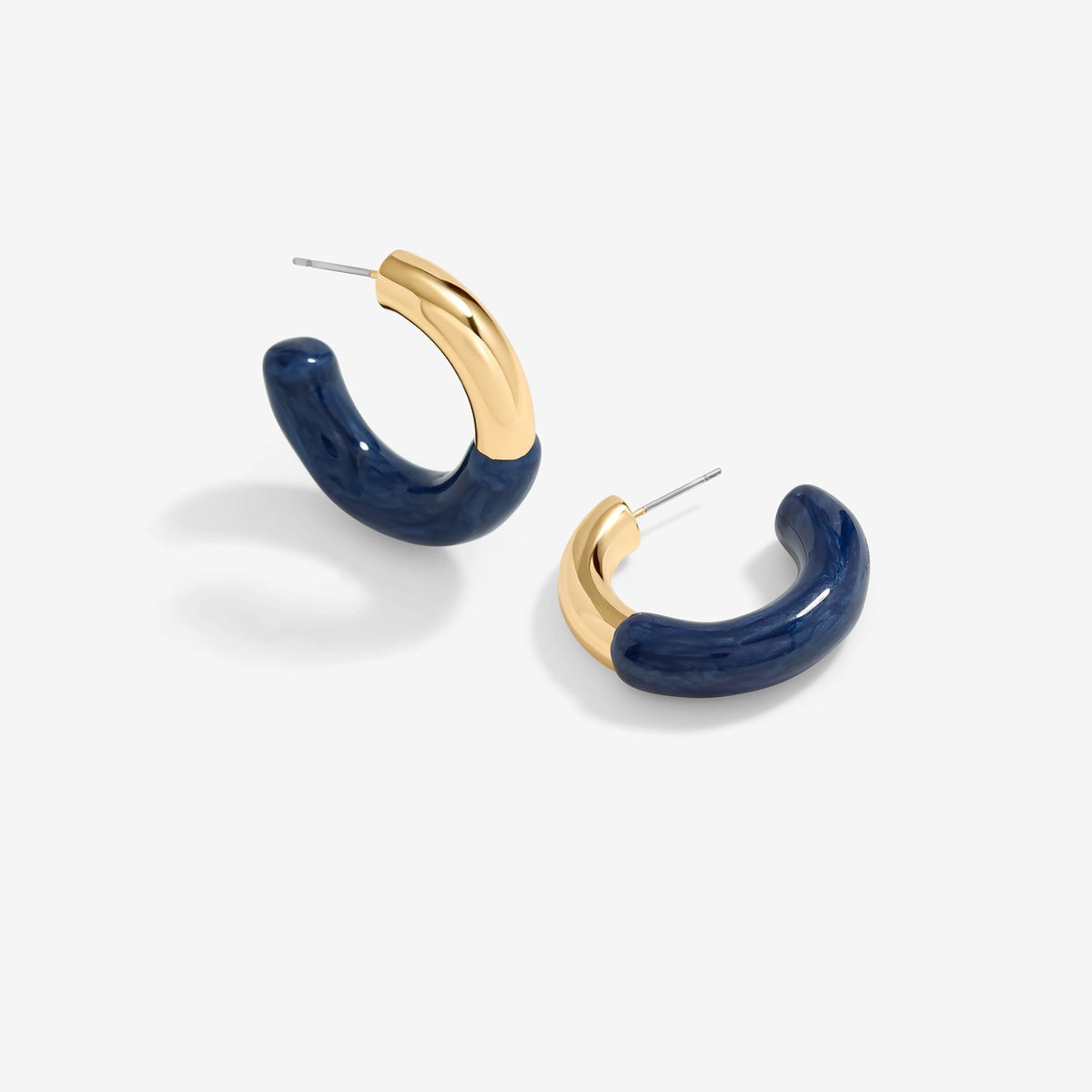 Mood Gold Blue Half Enamel Hoop Earrings
