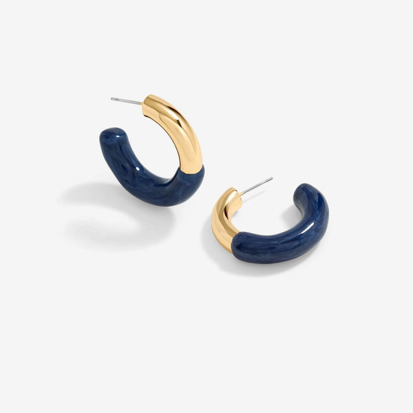 Mood Gold Blue Half Enamel Hoop Earrings
