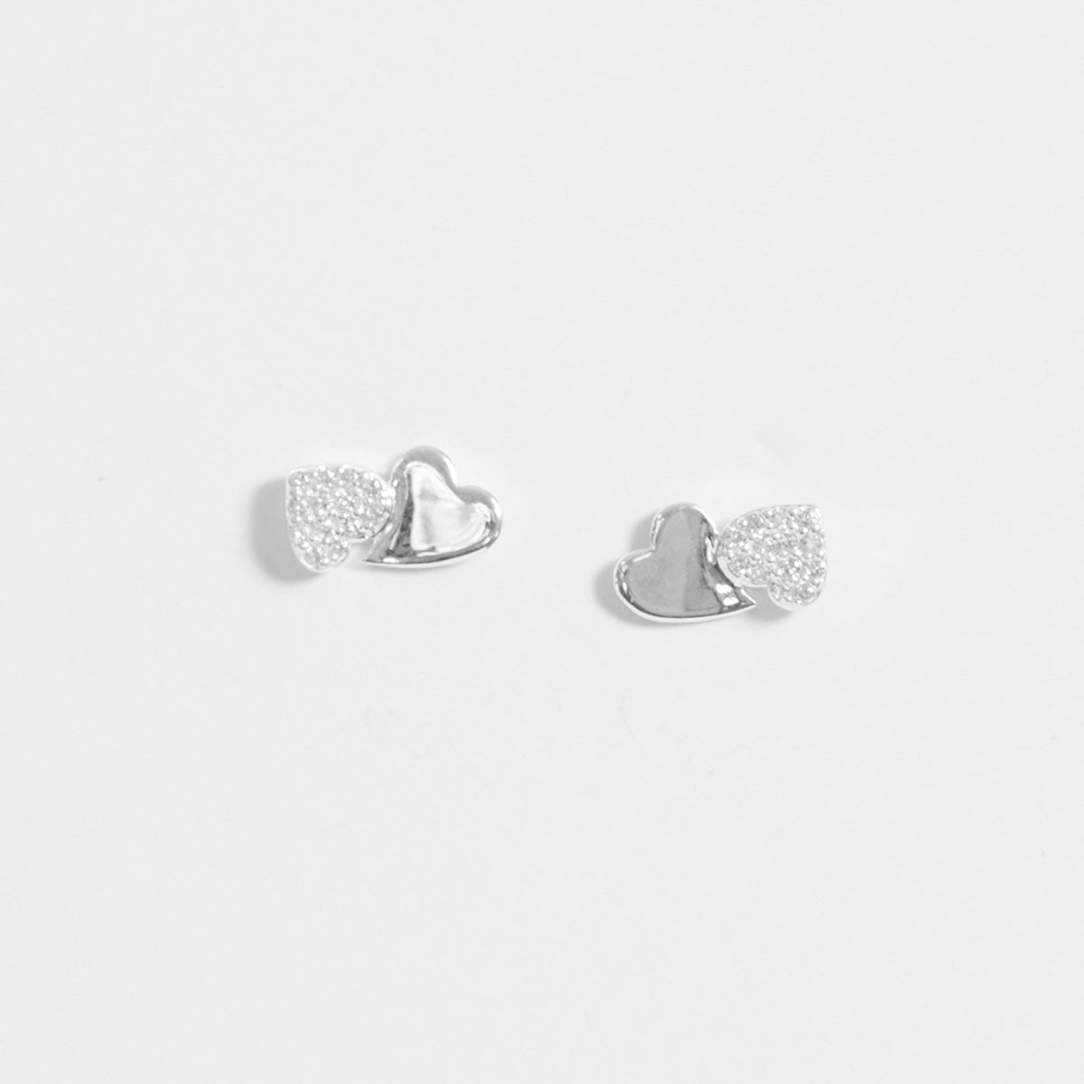 Simply Silver Sterling Silver 925 Pave Double Drop Heart stud Earrings
