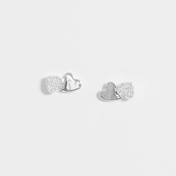 Simply Silver Sterling Silver 925 Pave Double Drop Heart stud Earrings