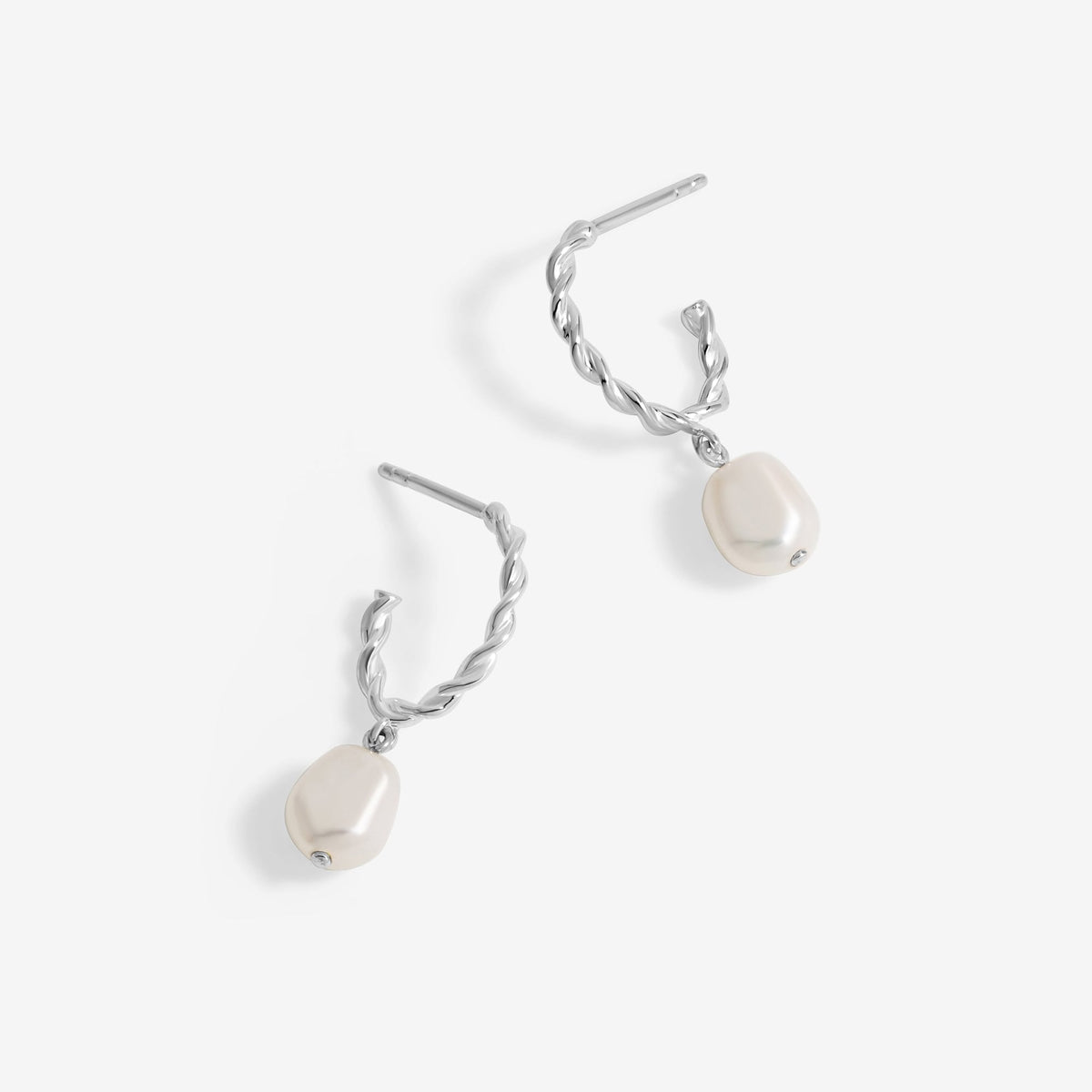 Simply Silver Sterling Silver 925 Polished twist and Pearl Hoop Earrings