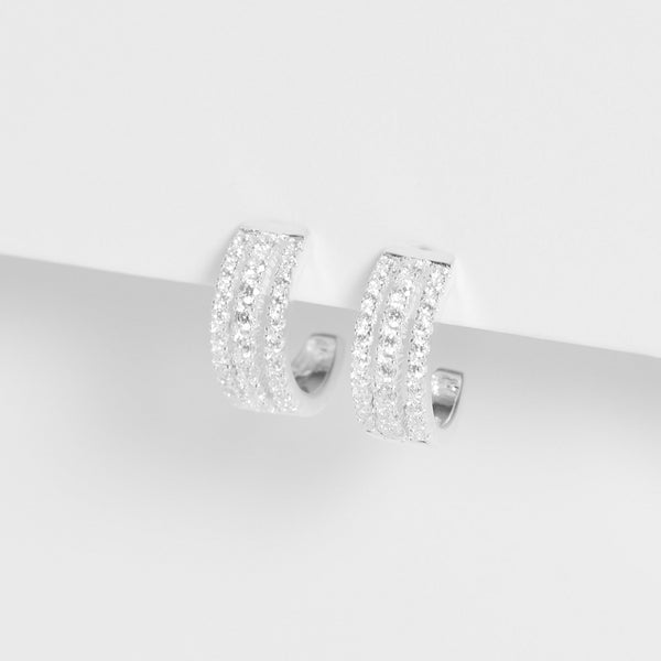 Simply Silver Sterling Silver 925 Cubic Zirconia Triple Row Hoop Earrings