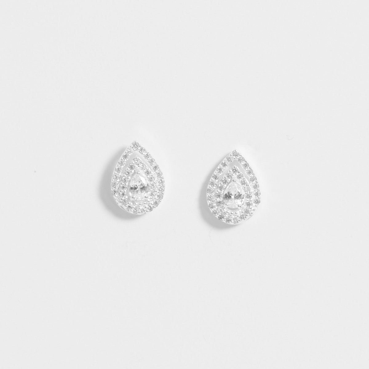 Simply Silver Sterling Silver 925 Cubic Zirconia Double Halo Pear Stud Earrings