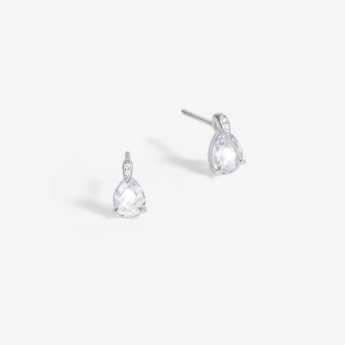 Simply Silver Sterling Silver 925 Cubic Zirconia and Pave Pear Drop Stud Earrings