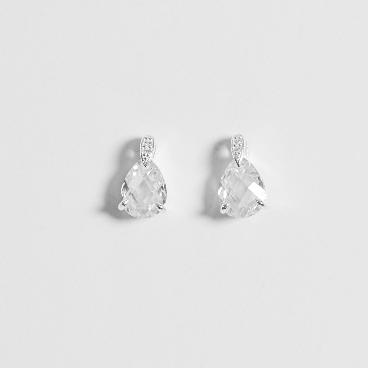 Simply Silver Sterling Silver 925 Cubic Zirconia and Pave Pear Drop Stud Earrings