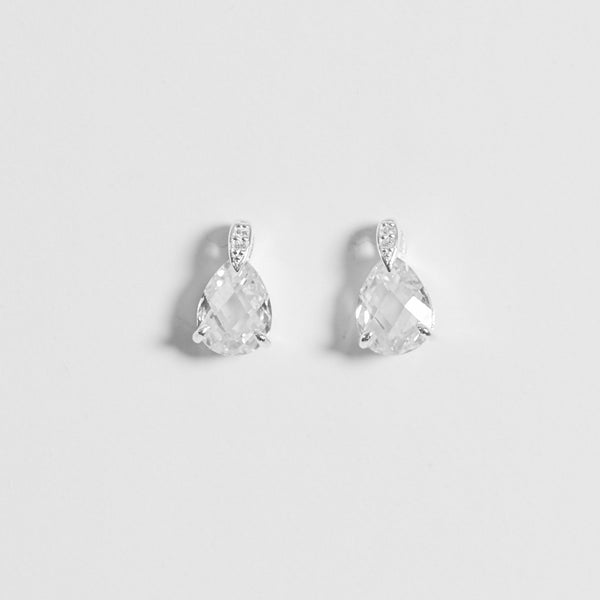 Simply Silver Sterling Silver 925 Cubic Zirconia and Pave Pear Drop Stud Earrings
