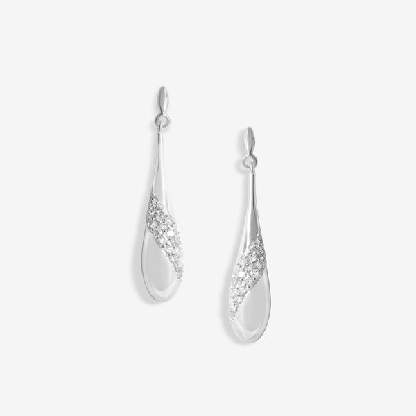 Simply Silver Sterling Silver 925 Polished and Cubic Zirconia Long Teardrop Earrings