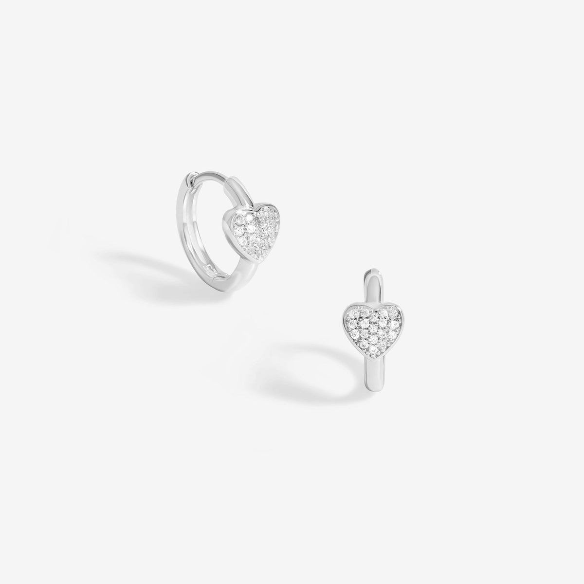 Simply Silver Sterling Silver 925 Pave Heart Huggie Hoop Earrings
