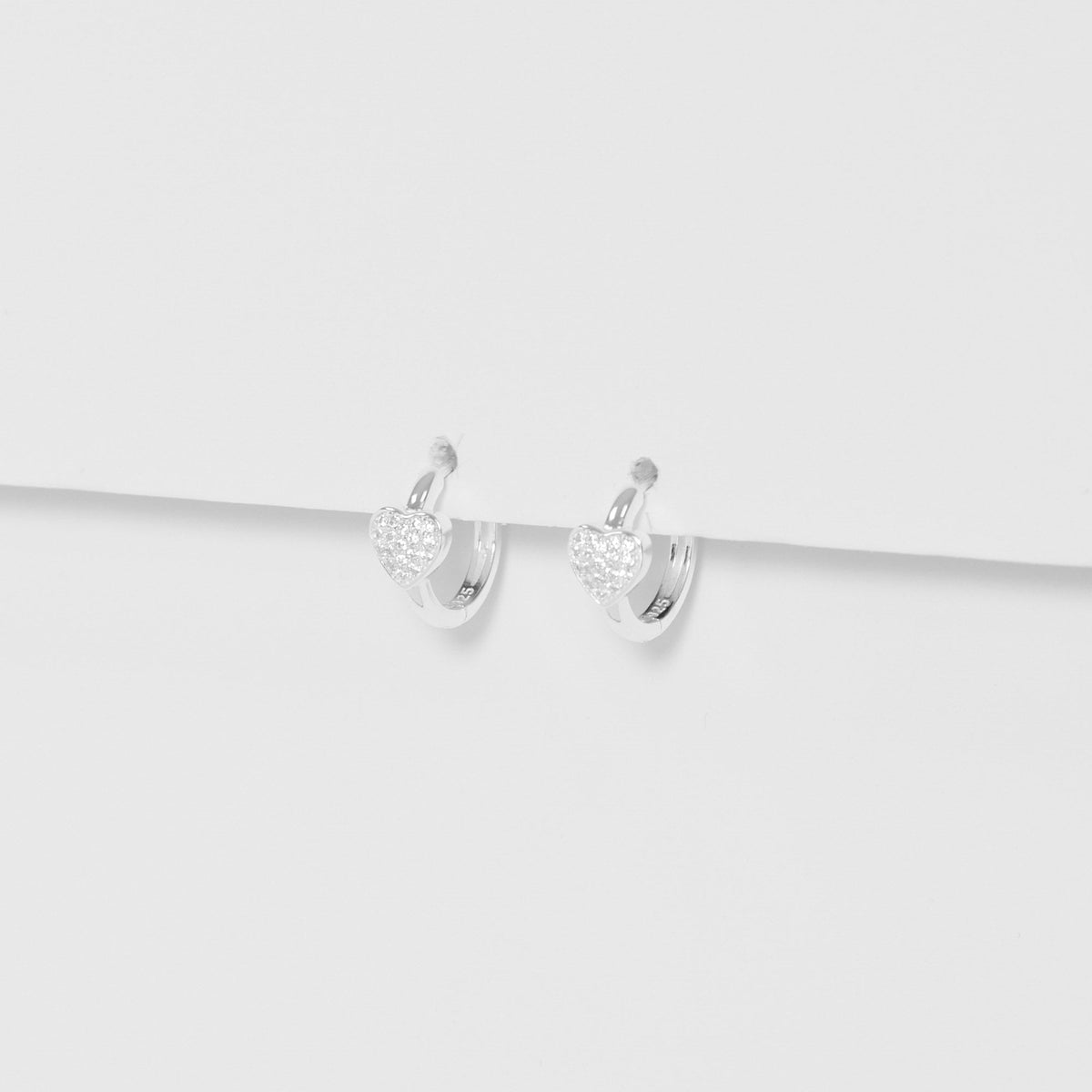 Simply Silver Sterling Silver 925 Pave Heart Huggie Hoop Earrings