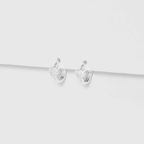 Simply Silver Sterling Silver 925 Pave Heart Huggie Hoop Earrings