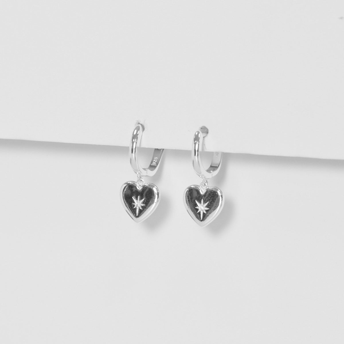 Simply Silver Sterling Silver 925 Starburst Heart Hoop Earrings