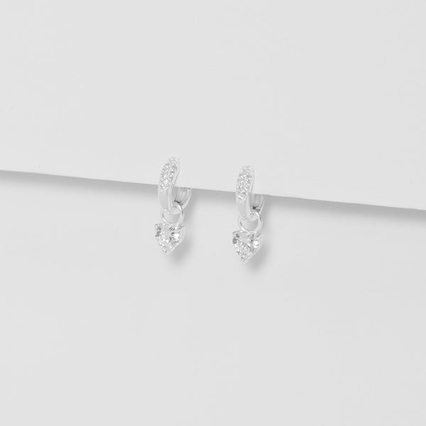 Simply Silver Sterling Silver 925 Cubic Zirconia Heart Hoop Earrings