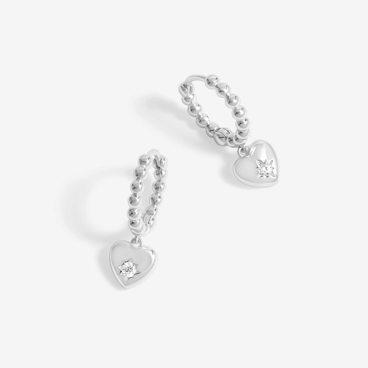 Simply Silver Sterling Silver 925 Starburst Heart Beaded Hoop Earrings