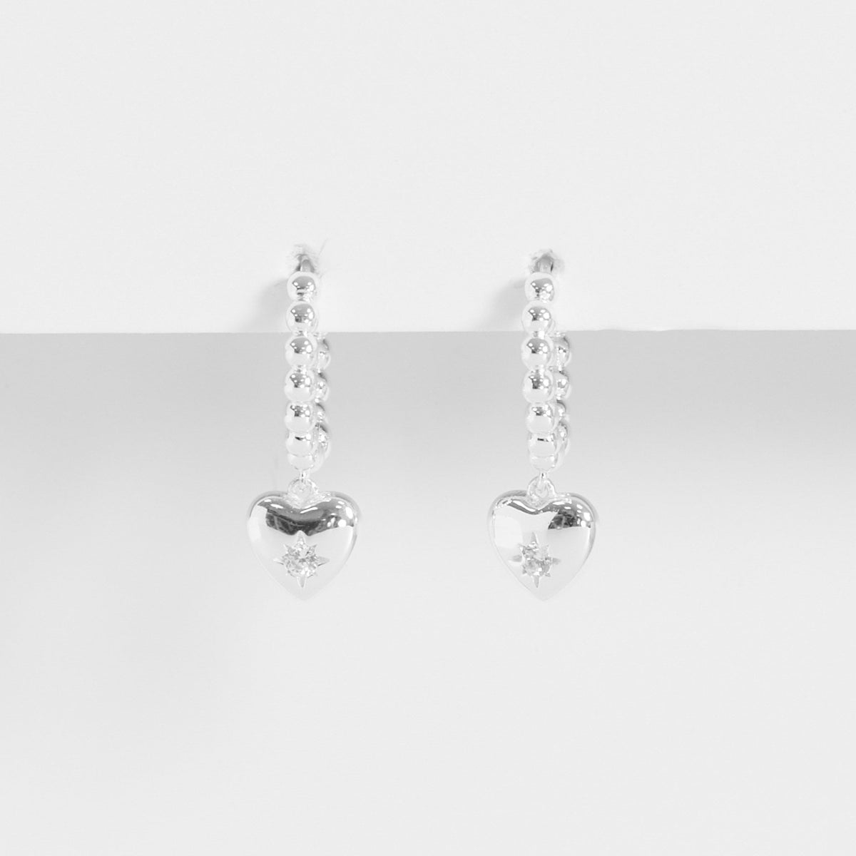 Simply Silver Sterling Silver 925 Starburst Heart Beaded Hoop Earrings