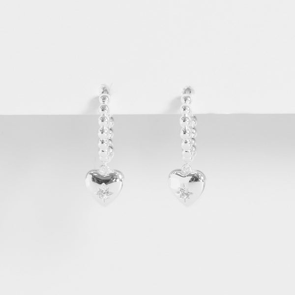 Simply Silver Sterling Silver 925 Starburst Heart Beaded Hoop Earrings