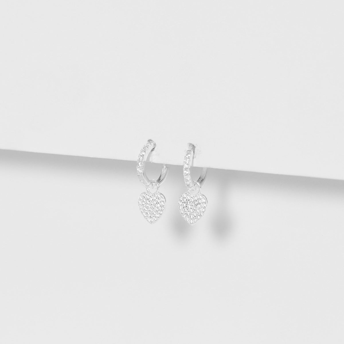 Simply Silver Sterling Silver 925 Pave Heart Charm Hoop Earrings