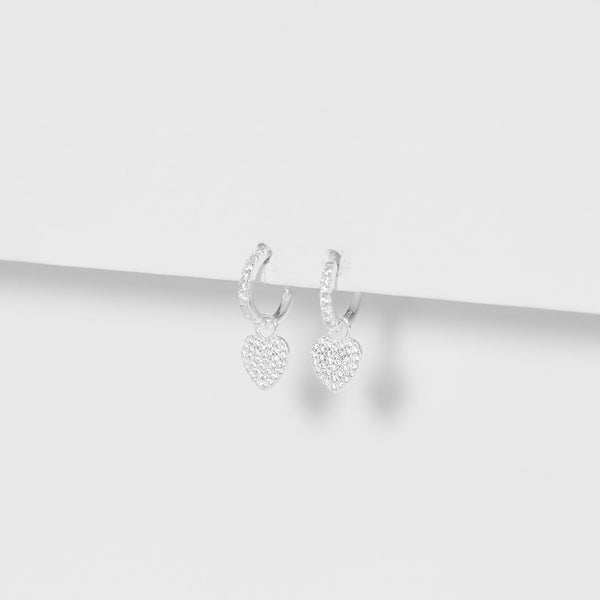 Simply Silver Sterling Silver 925 Pave Heart Charm Hoop Earrings