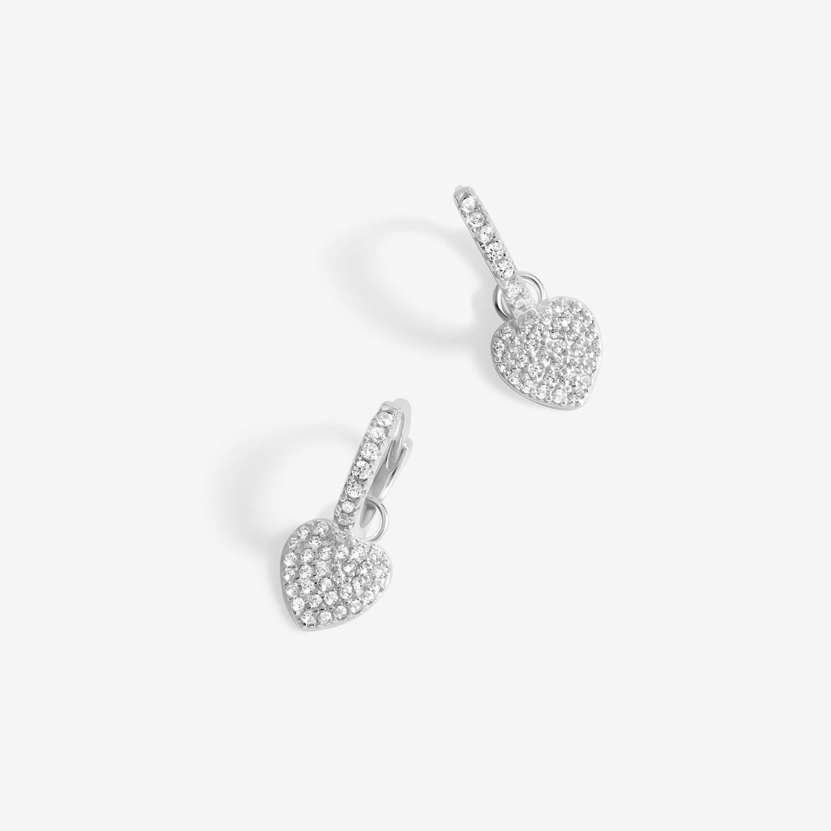 Simply Silver Sterling Silver 925 Pave Heart Charm Hoop Earrings