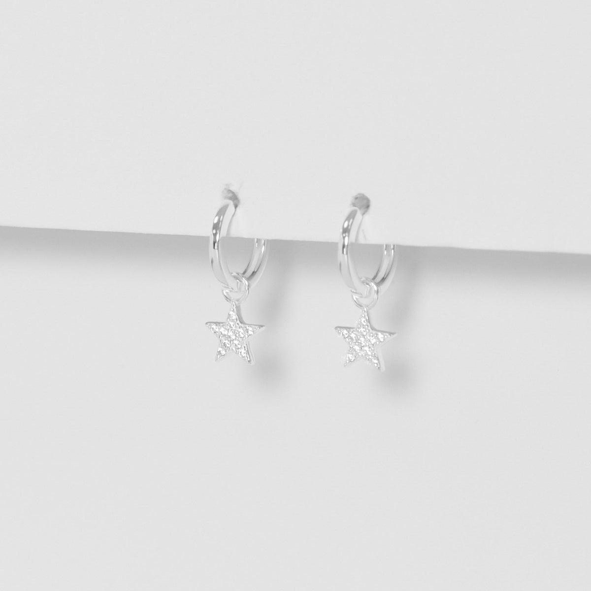 Simply Silver Sterling Silver 925 Pave Star Huggie Hoop Earrings