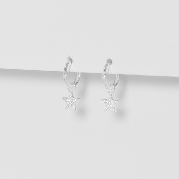 Simply Silver Sterling Silver 925 Pave Star Huggie Hoop Earrings