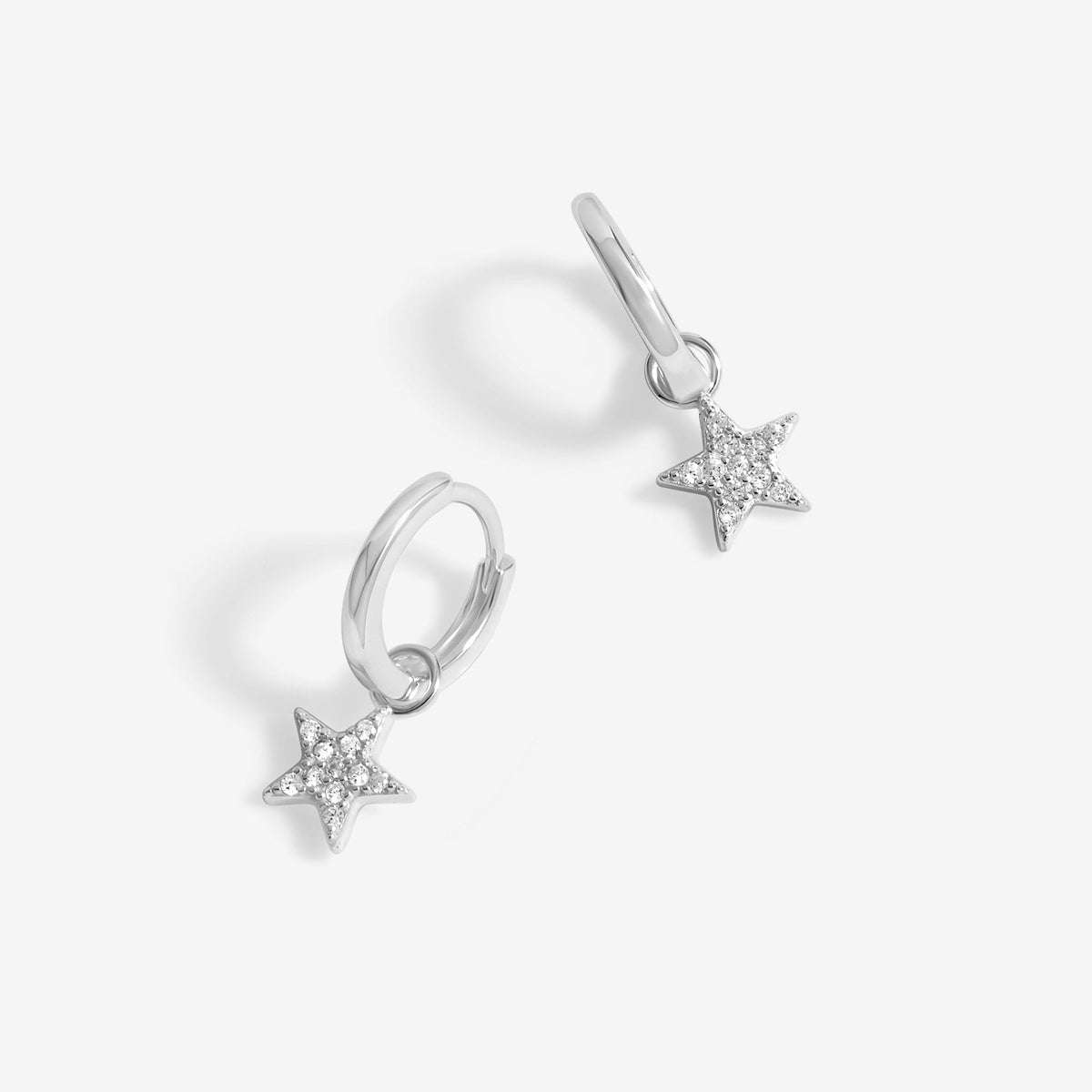 Simply Silver Sterling Silver 925 Pave Star Huggie Hoop Earrings