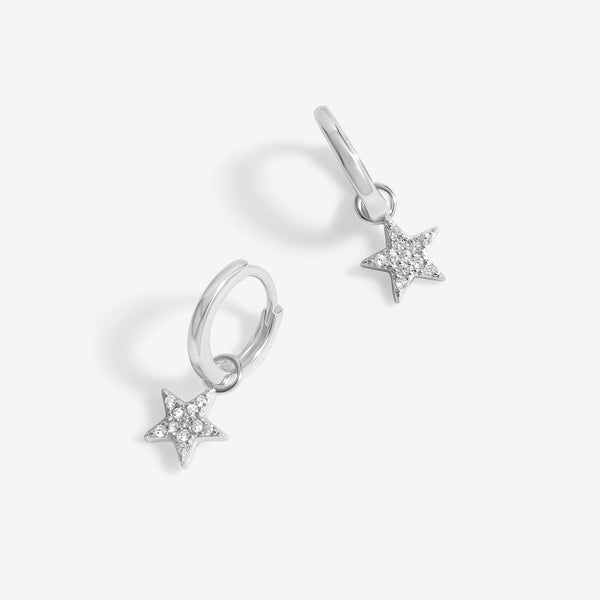 Simply Silver Sterling Silver 925 Pave Star Huggie Hoop Earrings