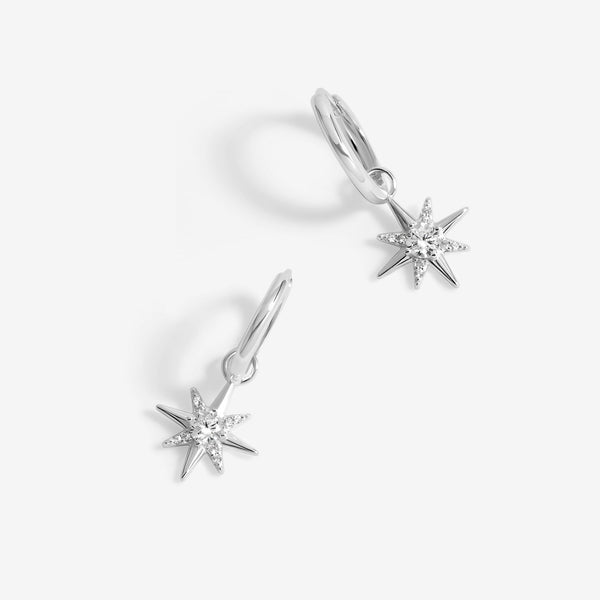 Simply Silver Sterling Silver 925 Cubic Zirconia Celestial Star Hoop Earrings