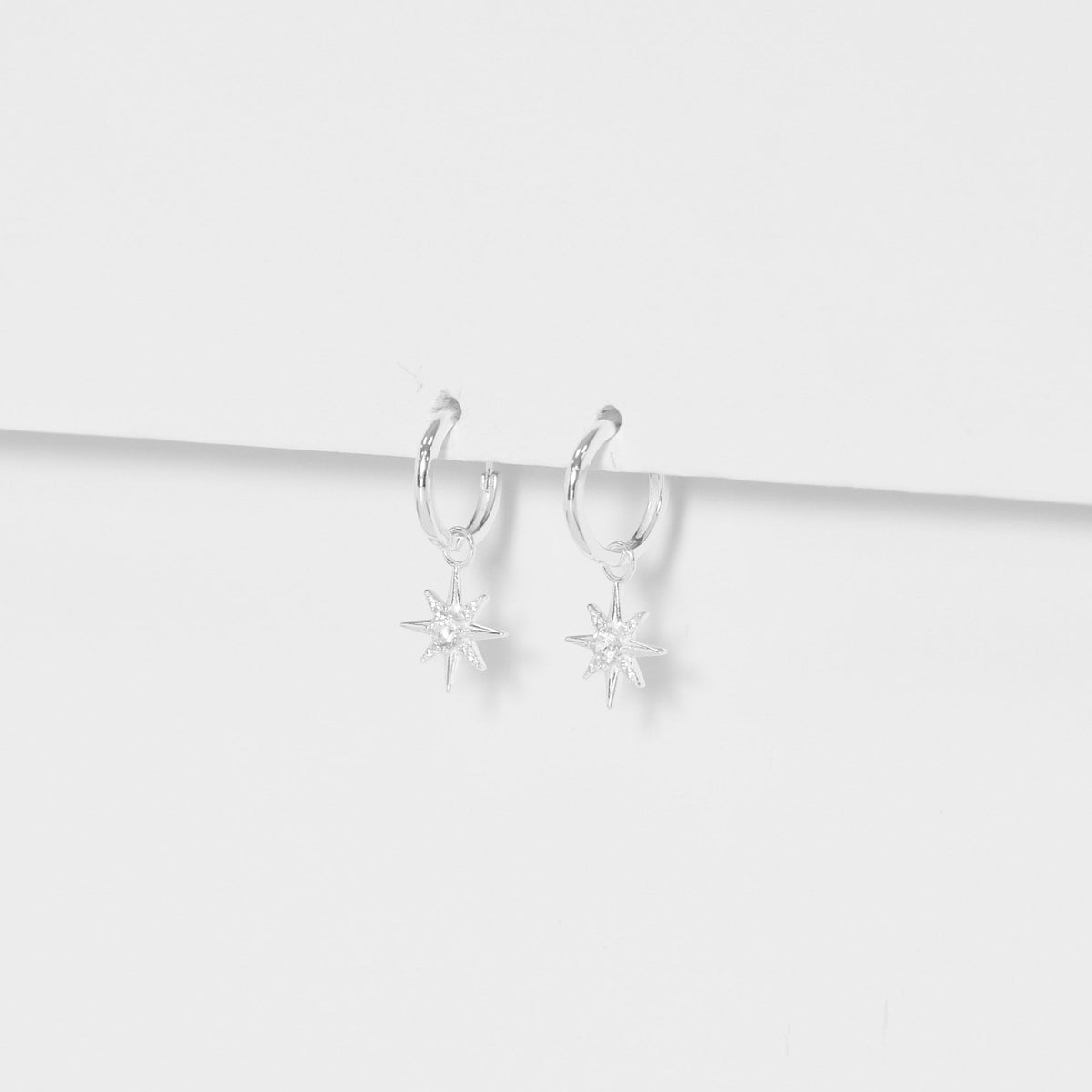 Simply Silver Sterling Silver 925 Cubic Zirconia Celestial Star Hoop Earrings