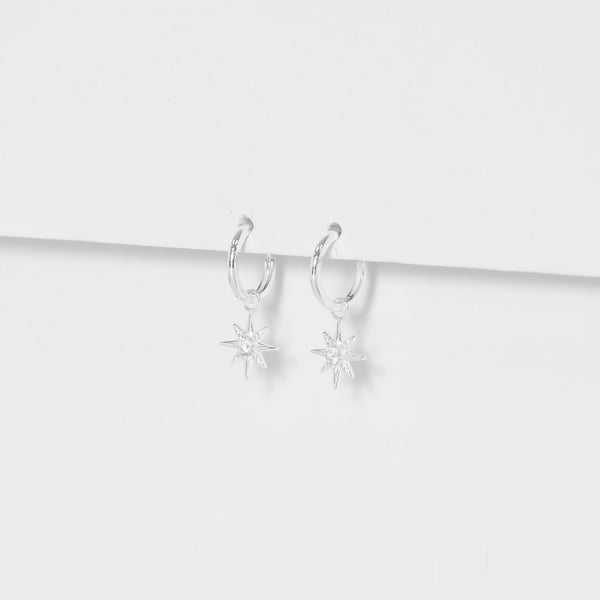Simply Silver Sterling Silver 925 Cubic Zirconia Celestial Star Hoop Earrings