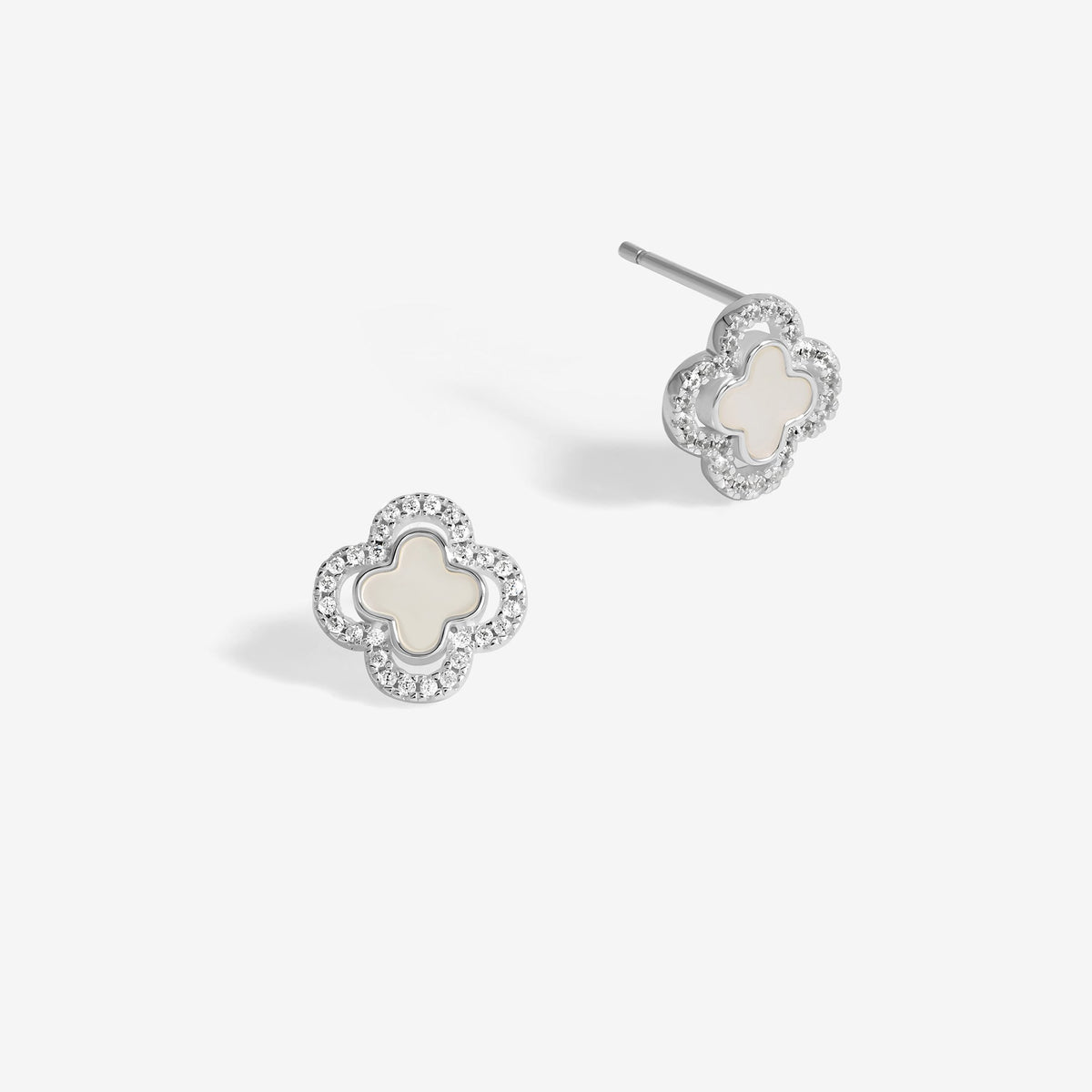 Simply Silver Sterling Silver 925 Mother Of Pearl and Cubic Zirconia Clover stud Earrings