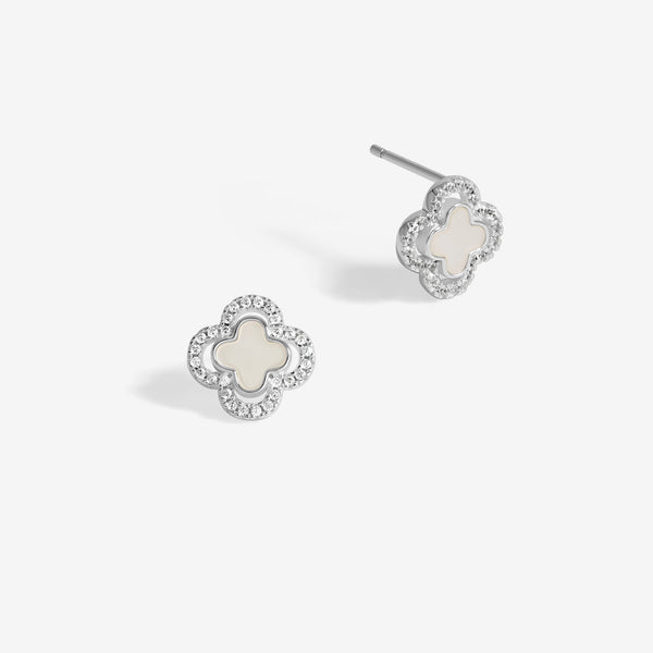 Simply Silver Sterling Silver 925 Mother Of Pearl and Cubic Zirconia Clover stud Earrings