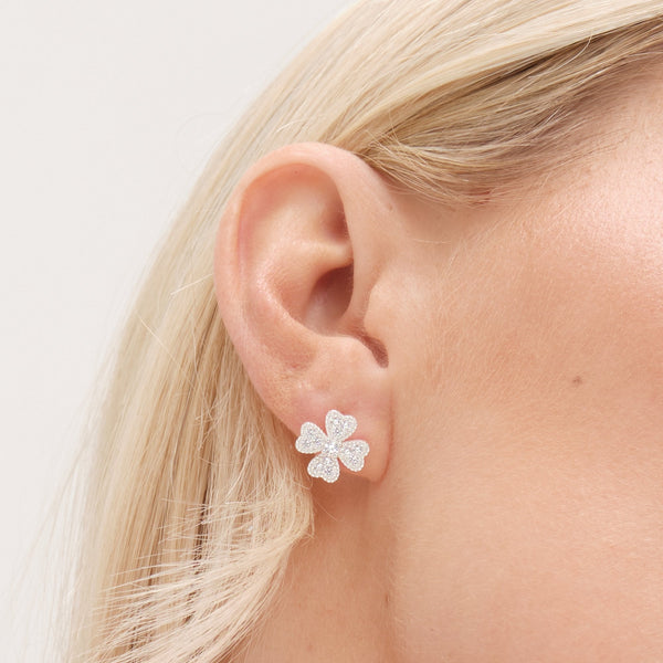 Simply Silver Sterling Silver 925 Cubic Zirconia Clover Large stud Earrings