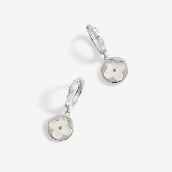 Simply Silver Sterling Silver 925 Mother Of Pearl Round Clover charm huggie Earrings