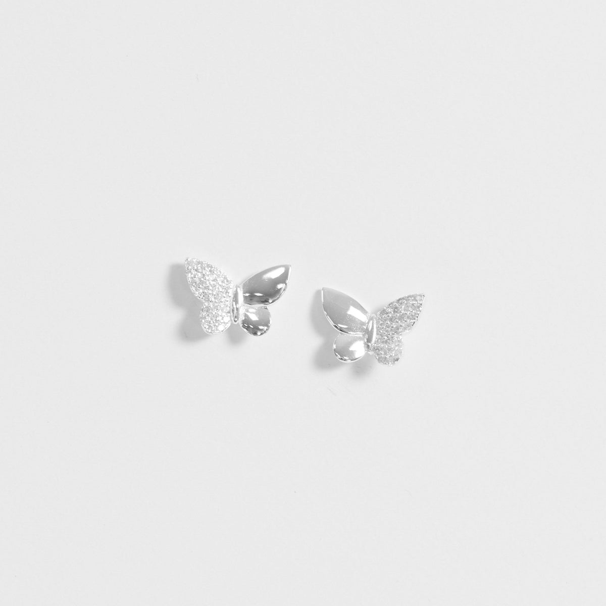 Simply Silver Sterling Silver 925 Polished and Pave Butterfly Stud Earrings