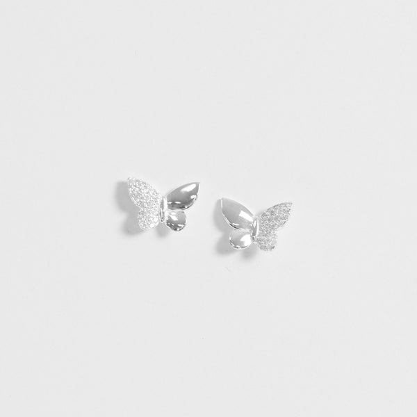 Simply Silver Sterling Silver 925 Polished and Pave Butterfly Stud Earrings