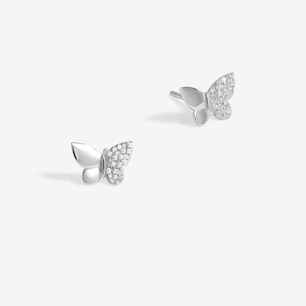 Simply Silver Sterling Silver 925 Polished and Pave Butterfly Stud Earrings