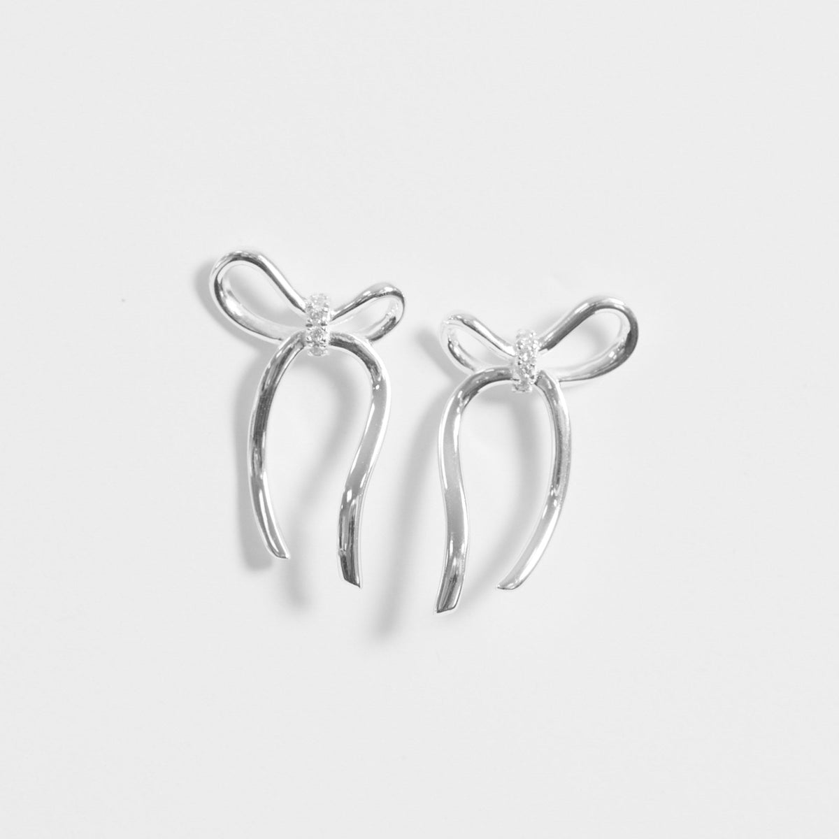 Simply Silver Sterling Silver 925 Polished and Pave Bow Stud Earrings