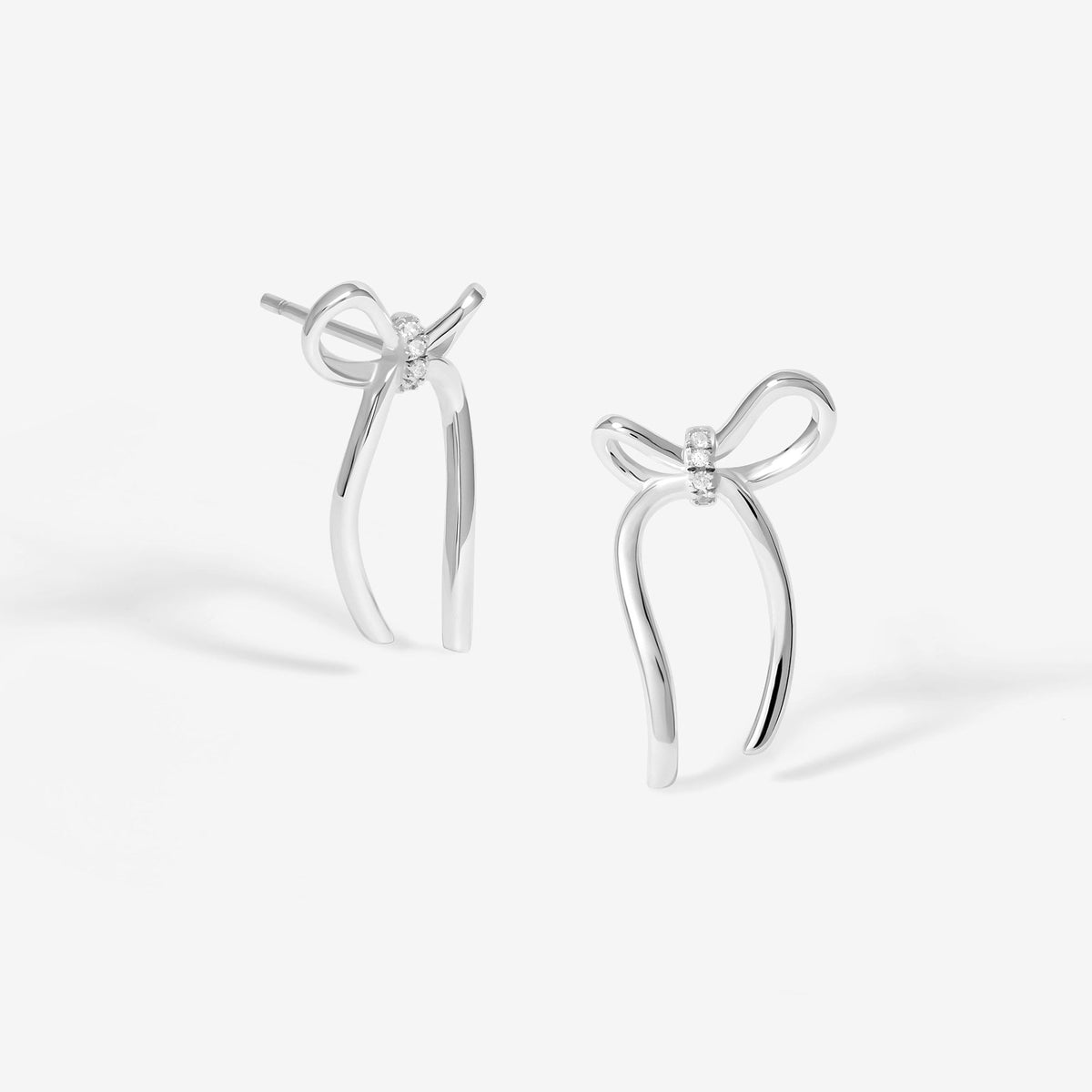 Simply Silver Sterling Silver 925 Polished and Pave Bow Stud Earrings