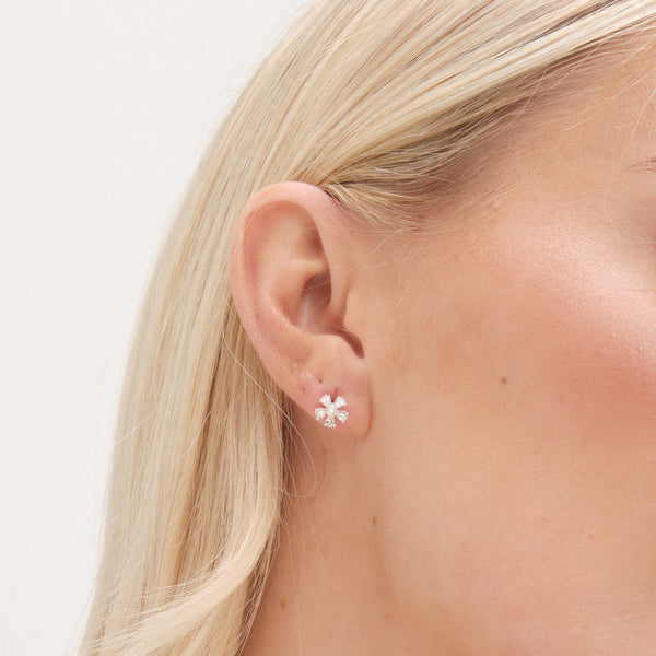 Simply Silver Sterling Silver 925 Cubic Zirconia and Pearl Flower Stud Earrings