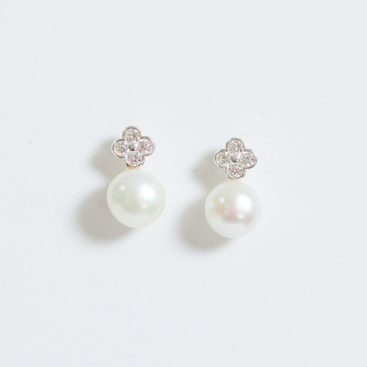 Simply Silver Sterling Silver 925 Cubic Zirconia Clover and Pearl Drop Stud Earrings