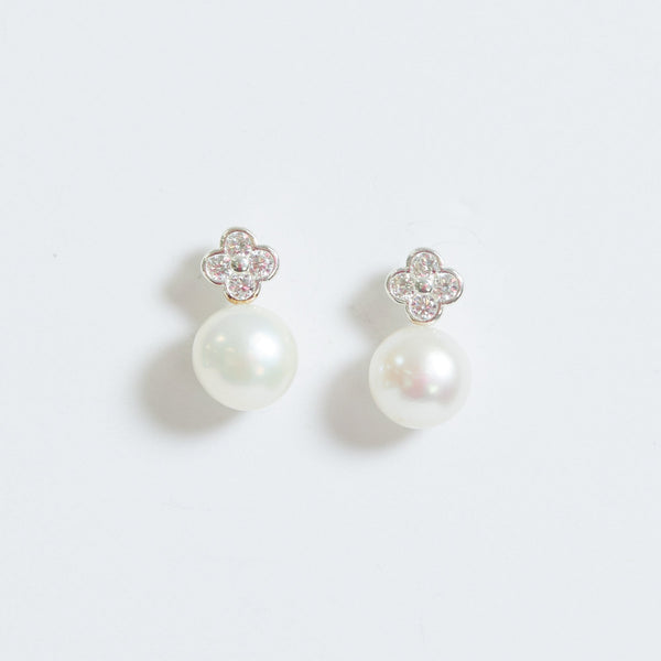 Simply Silver Sterling Silver 925 Cubic Zirconia Clover and Pearl Drop Stud Earrings