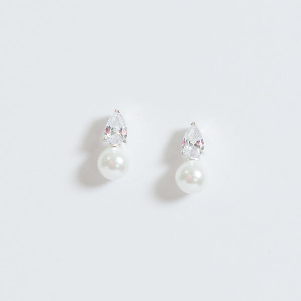 Simply Silver Sterling Silver 925 Cubic Zirconia and Pearl Drop Stud Earrings
