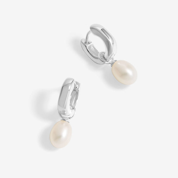 Simply Silver Sterling Silver 925 Polished and Pearl Chunky Pearl Hoop Earrings
