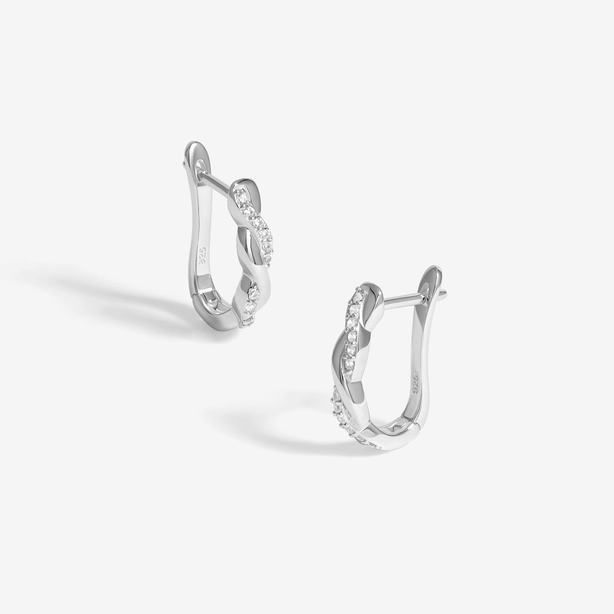 Simply Silver Sterling Silver 925 Polsihed And Cubic Zirconia Plaited Hoop Earrings
