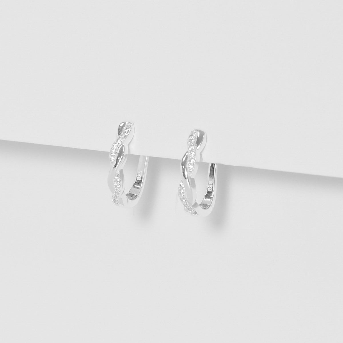 Simply Silver Sterling Silver 925 Polsihed And Cubic Zirconia Plaited Hoop Earrings