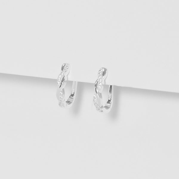 Simply Silver Sterling Silver 925 Polsihed And Cubic Zirconia Plaited Hoop Earrings