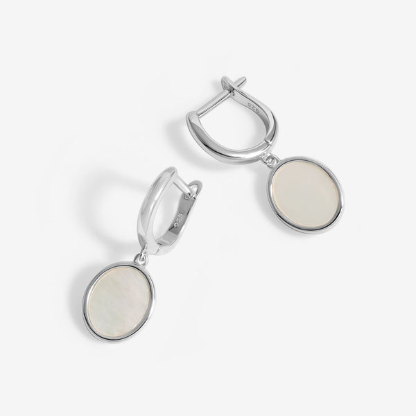 Simply Silver Sterling Silver 925 Mother Of Pearl Oval Hoop Earrings